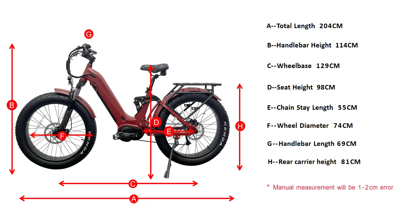 Geometria de bicicleta de montanha elétrica de suspensão completa